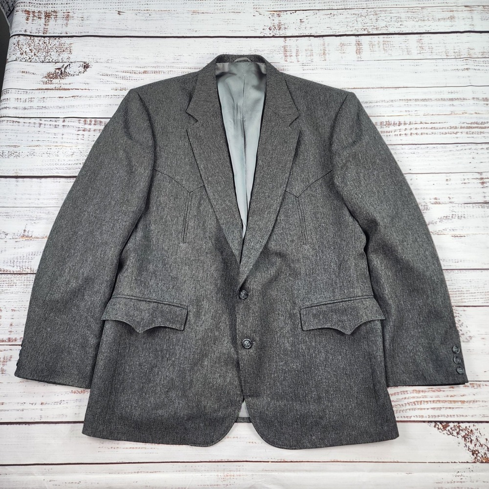 Circle S Western Sport Coat Mens 46R Gray Two Button USA Cowboy Blazer